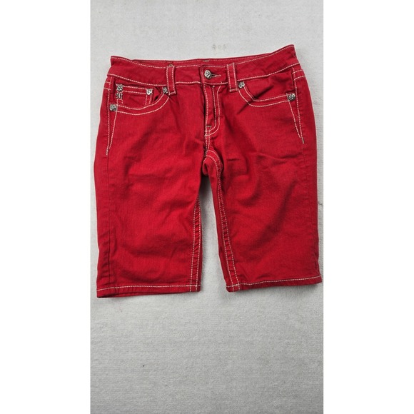 Miss Me Bermuda Shorts Womens 29 Red Embroidered Pocket Mid Rise Denim JP5465M2 - Picture 2 of 9